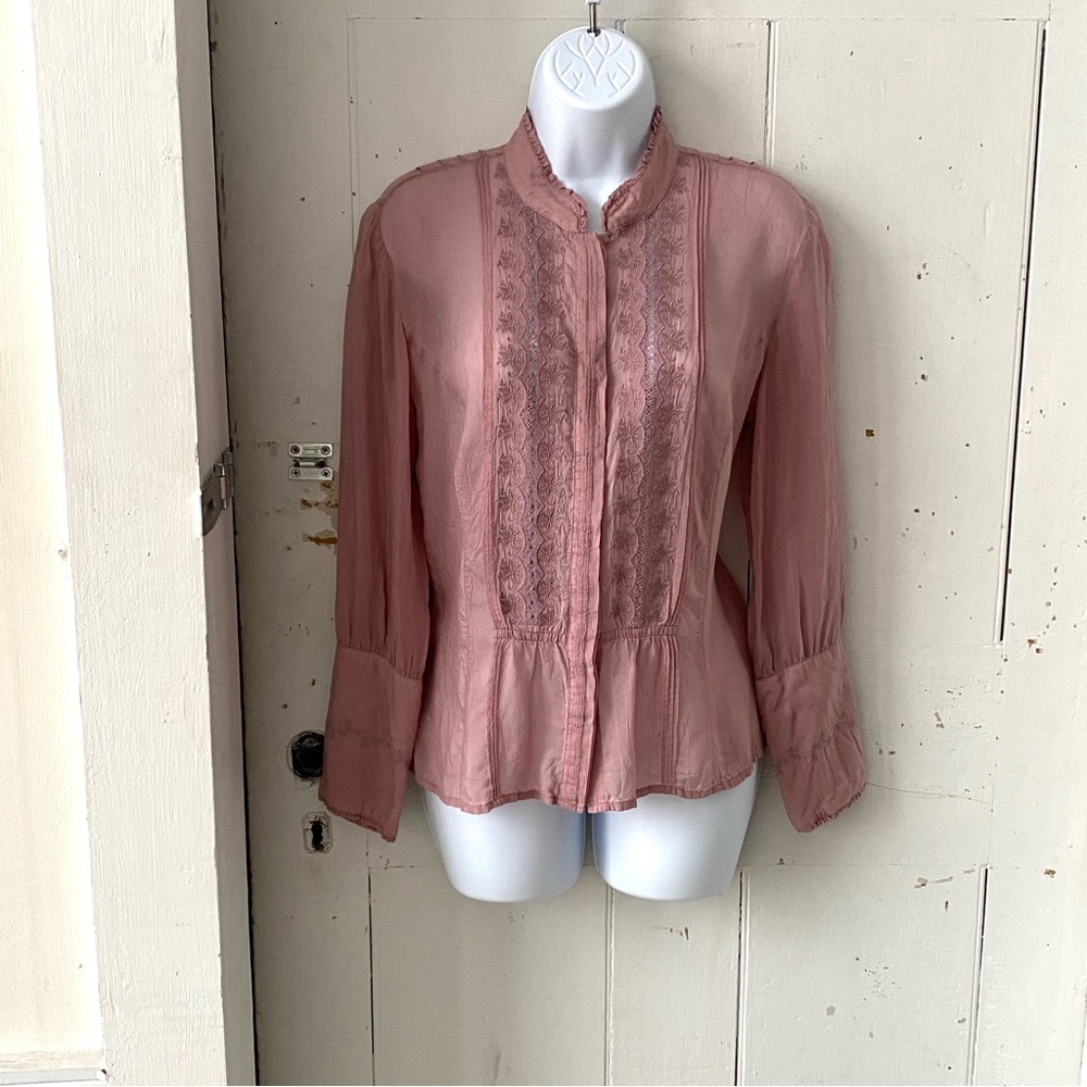 J Jill Silky Embroidered Lace Bohemian Peplum Top Blouse